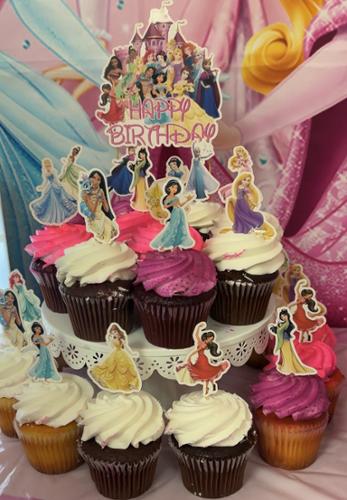 Large Cup Cakes with  themed cup cake toppers